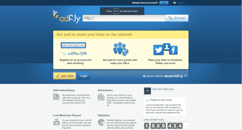Adf.ly | 32 Best URL Shortener to Earn Money Online